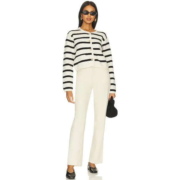 LINE & DOT Women's Benni Cardigan Sweater XS Cream Black Stripe Revolve NWOT - Picture 3 of 10